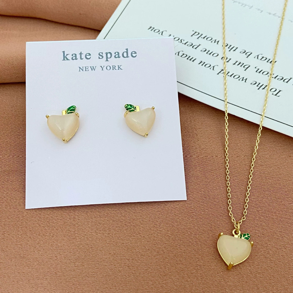 Kate SPADE Mini Inlaid 3D Peach Shaped Earrings Metal Necklace Set